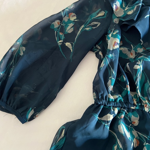 Lauren Conrad Women's Dark Green Floral Midi Dress Size 2 Small Chiffon Fall 3/4 - Picture 8 of 11